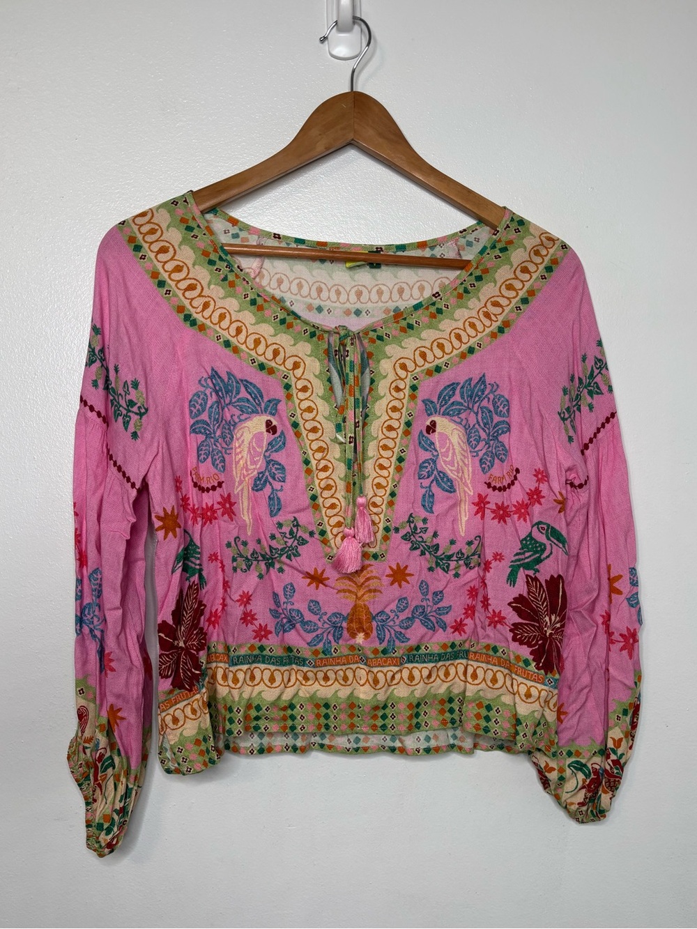 FARM Rio Brazil Exclusive Pink Tropical "Bata Coqueiros" Peasant Blouse